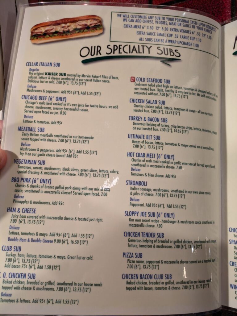 Sandwich Cellar Menu 3